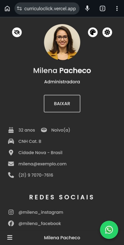 CurrículoClick Tema Dark Mode